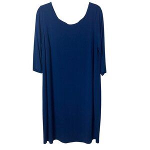 Eileen Fisher Shift Dress 1X Plus Size Blue Cutout Back Scoop Neck Stretch NEW